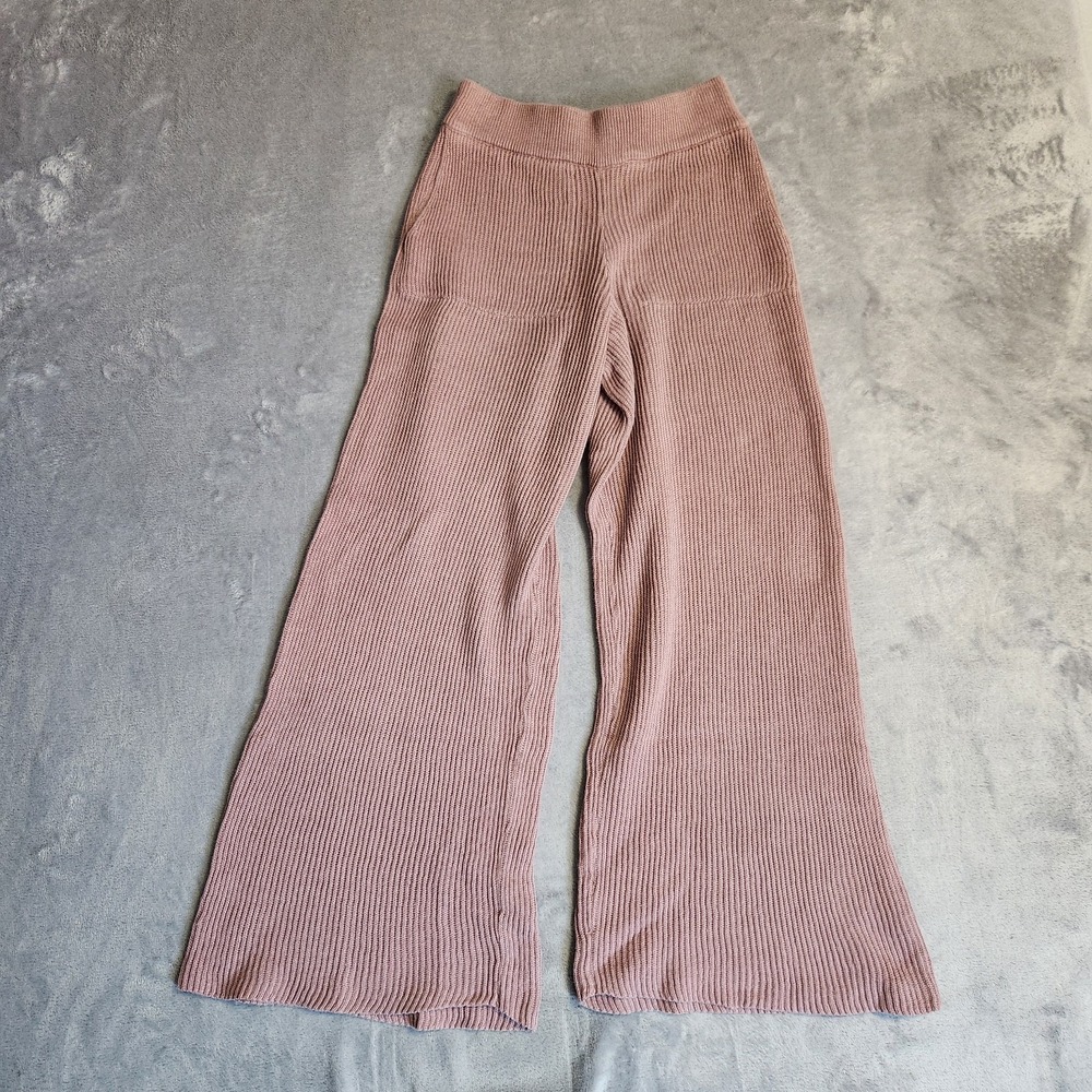 Free People FP Beach Wide Leg Ribbed Knit Pants Rose XS Coastal Linen Cotton